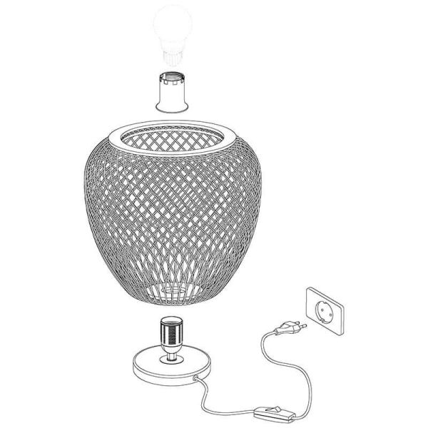 Lámpara de Mesa DEMBLEBY Negro y Madera Natural - Toque Natural y Vintage 25Cm