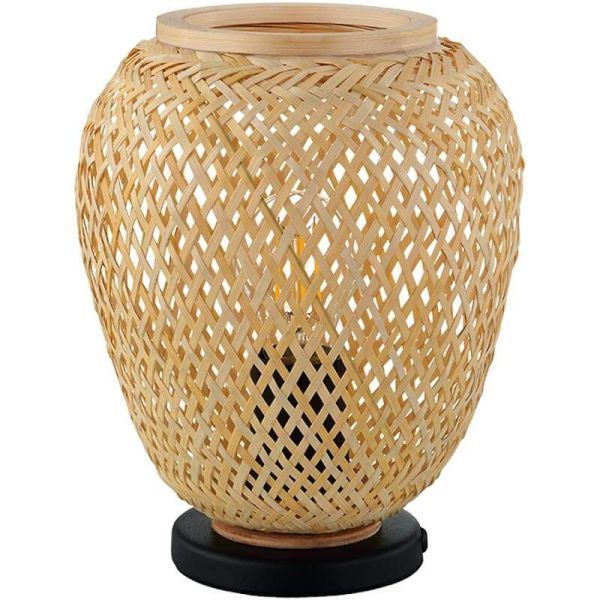 Lámpara de Mesa DEMBLEBY Negro y Madera Natural - Toque Natural y Vintage 25Cm