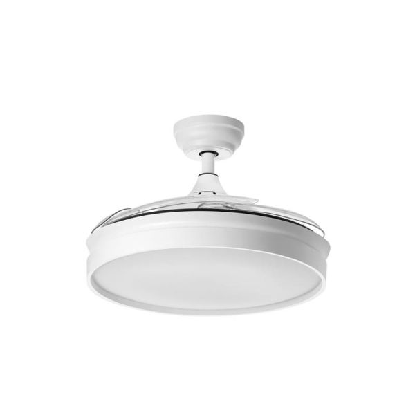 Ventilador de teto BLANES Branco LED Ø107 DC 32W 4A 36W CCT+RC+dim com lâminas retráteis