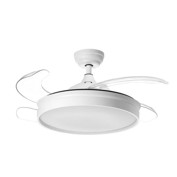 BLANES Ventilateur de Plafond LED Blanc Ø107 DC 32W 4A 36W CCT+RC+dim avec pales rétractables