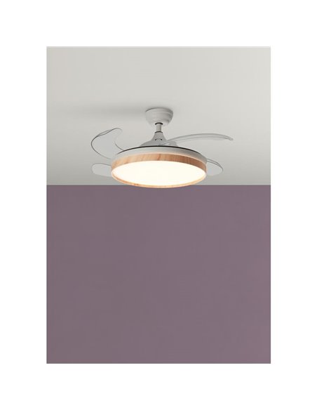 Ventilador de Techo LED BLANES blanco Ø107 DC 32W 4A 36W CCT+RC+dim con aspas retráctiles