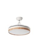 BLANES Ventilador de teto LED branco+madeira Ø107mm DC 32W 4A 36W CCT+RC+dim com lâminas retráteis
