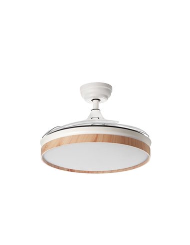Ventilador de Techo LED BLANES blanco+madera Ø107mm DC 32W 4A 36W CCT+RC+dim con aspas retráctiles