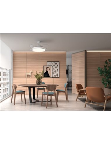 BLANES Ventilateur de Plafond LED blanc+bois Ø107mm DC 32W 4A 36W CCT+RC+dim avec pales rétractables