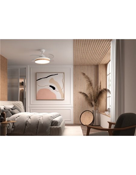 Ventilateur de plafond BLANES XS blanc LED Ø915mm DC22W LED 24W CCT+RC+dim avec pales rétractables