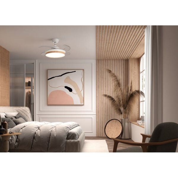 Ventilador LED de techo BLANES XS blanco Ø915mm DC22W LED 24W CCT+RC+dim con aspas retráctiles