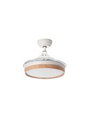 Ventilador LED de techo BLANES XS blanco+madera Ø915mm DC22W LED 24W CCT+RC+dim con aspas retráctiles