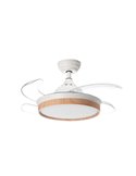 Ventilador LED de techo BLANES XS blanco+madera Ø915mm DC22W LED 24W CCT+RC+dim con aspas retráctiles