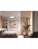Ventilador LED de techo BLANES XS blanco+madera Ø915mm DC22W LED 24W CCT+RC+dim con aspas retráctiles