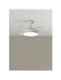 Ventilador LED de techo BLANES XS blanco+madera Ø915mm DC22W LED 24W CCT+RC+dim con aspas retráctiles
