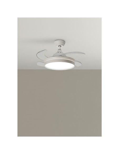 Ventilador de teto BLANES XS branco+madeira LED Ø915mm DC22W LED 24W CCT+RC+dim com lâminas retráteis