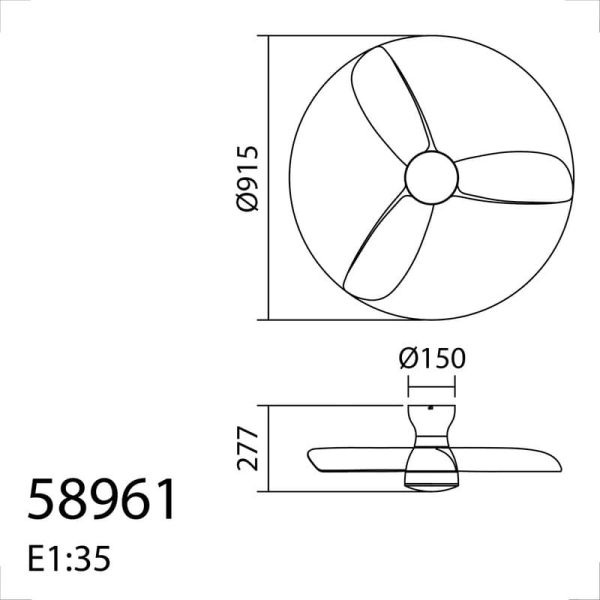 Ventilador de techo LED 24W CRETA blanco Ø915mm DC 30W 3A LED 24W CCT+RC 