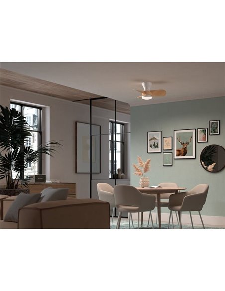 Ventilador pequeno com luz LED CRETA XS branco Ø61 DC 24W 3A LED 24W CCT + RC