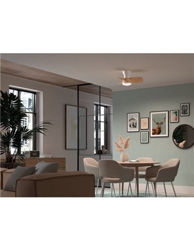 Ventilador pequeño con Luz LED CRETA XS madera Ø61 DC 24W 3A LED 24W CCT + RC 