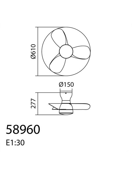Ventilador pequeño con Luz LED CRETA XS madera Ø61 DC 24W 3A LED 24W CCT + RC 