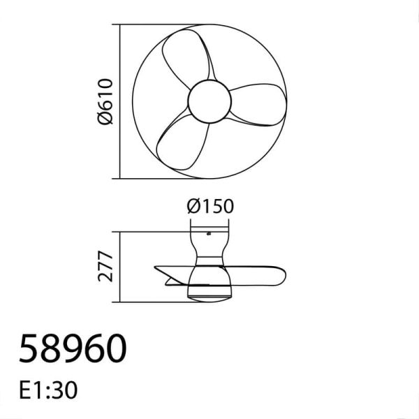 Ventilador pequeno com luz LED CRETA XS madeira Ø61 DC 24W 3A LED 24W CCT + RC