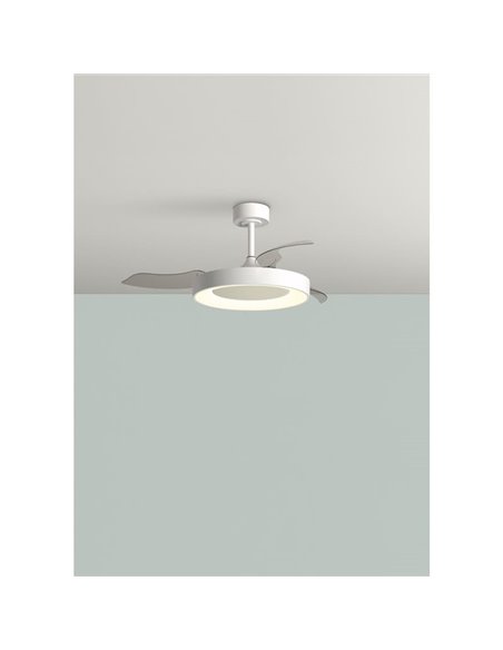 Ventilateur de plafond LED 50W CCT+RC+DIM LISBOA à pales rétractables, blanc Ø1065mm DC 30W 3A