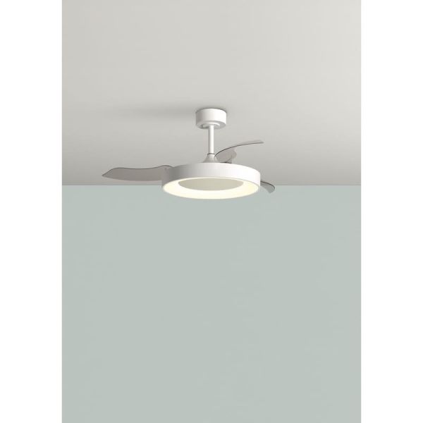 Ventilateur de plafond LED 50W CCT+RC+DIM LISBOA à pales rétractables, blanc Ø1065mm DC 30W 3A