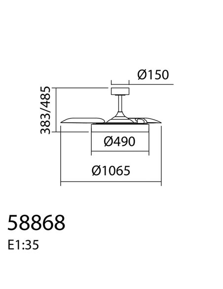 Ventilador de Techo LED 50W CCT+RC+DIM LISBOA con aspas retráctiles, Ø1065mm DC 30W 3A madera