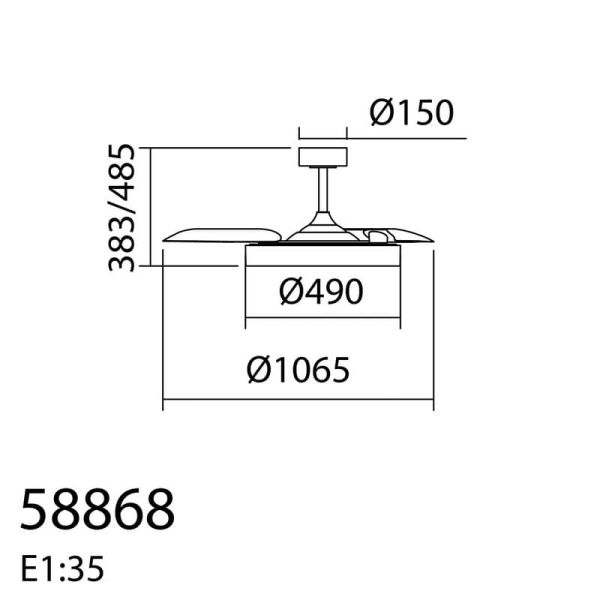 Ventilador de Teto LED 50W CCT+RC+DIM LISBOA com lâminas retráteis, Ø1065mm DC 30W 3A madeira