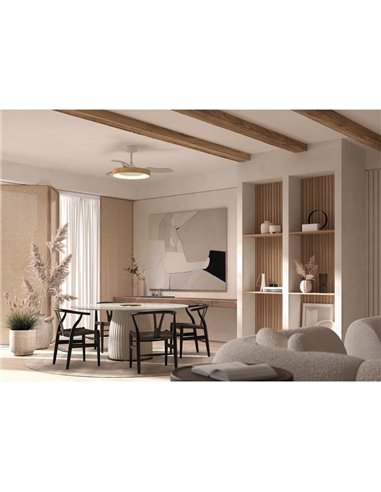 Ventilador de Techo LED 50W CCT+RC+DIM LISBOA con aspas retráctiles, Ø1065mm DC 30W 3A madera