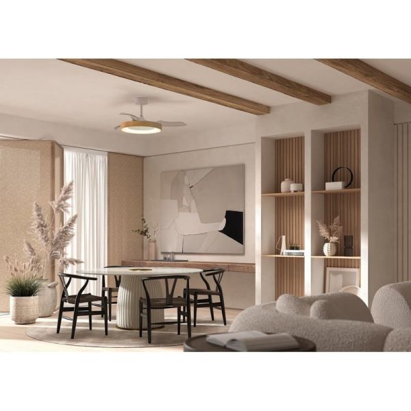 Ventilateur de plafond LED 50W CCT+RC+DIM LISBOA à pales rétractables, Ø1065mm DC 30W 3A bois