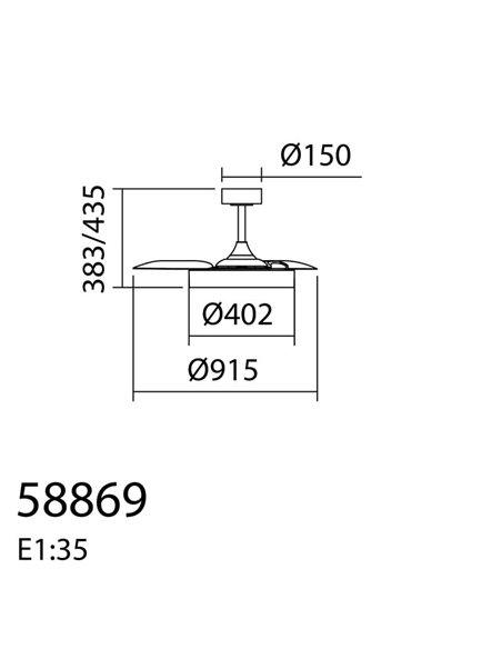 Ventilateur de plafond LED 45W CCT+ RC+DIM Ø915mm LISBOA XS blanc DC 25W