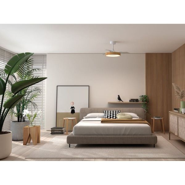 Ventilador de Techo LED 45W CCT+ RC+DIM Ø915mm LISBOA XS madera DC 25W 