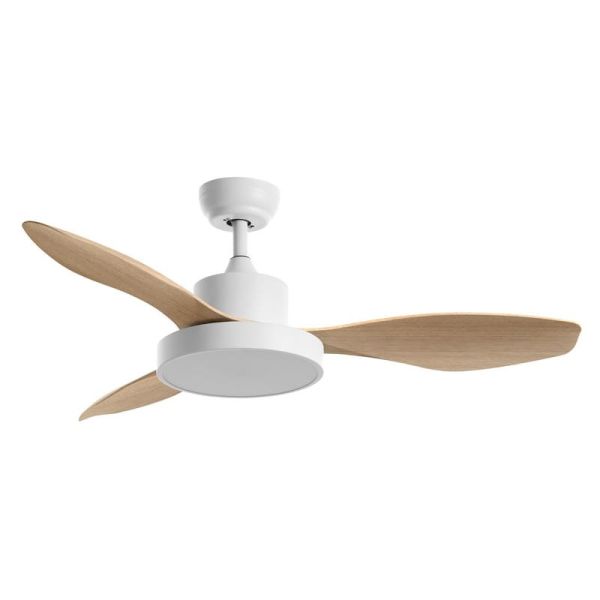 Ventilador de Techo LED 36W RIGA blanco y aspas madera Ø120 DC 32W CCT 3K-6K Dimable 3 Aspas