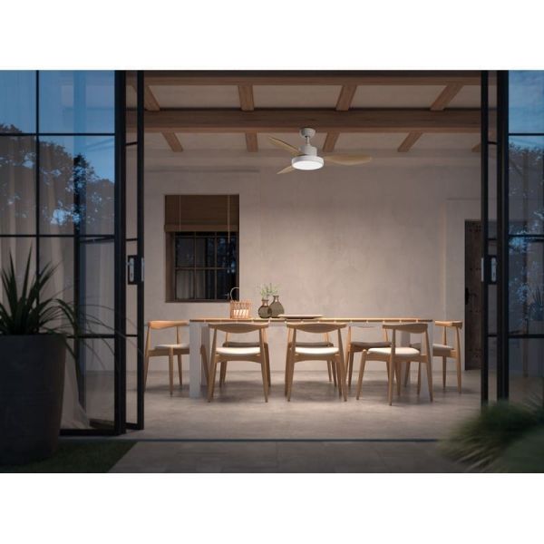 Ventilador de Techo LED 36W RIGA blanco y aspas madera Ø120 DC 32W CCT 3K-6K Dimable 3 Aspas