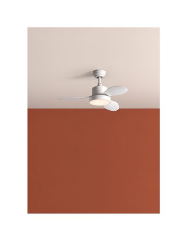Ventilador LED de Techo 24W RIGA XS blanco y aspas en madera Ø96 DC 30W Dimable 3000K-4000K-6000K