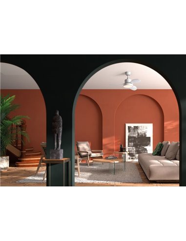 Ventilador LED de Techo 24W RIGA XS blanco y aspas en madera Ø96 DC 30W Dimable 3000K-4000K-6000K