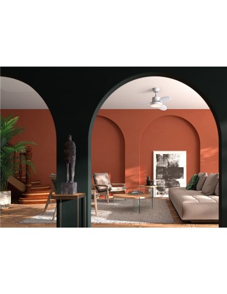 Ventilador LED de Techo 24W RIGA XS blanco y aspas en madera Ø96 DC 30W Dimable 3000K-4000K-6000K