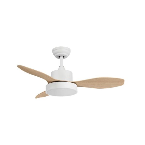 Ventilador de Teto LED 24W RIGA XS branco e lâminas madeira Ø96 DC 30W Dimable 3000K-4000K-6000K