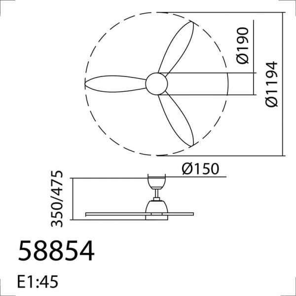 Ventilateur de plafond LED 24W CCT SYDNEY blanc avec pales blanches brossées Ø119 DC 24W