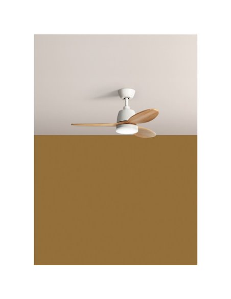 Ventilador de Techo con Luz LED 24W CCT SYDNEY XS blanco y blanco cepillado Ø96 DC 18W 3Aspas
