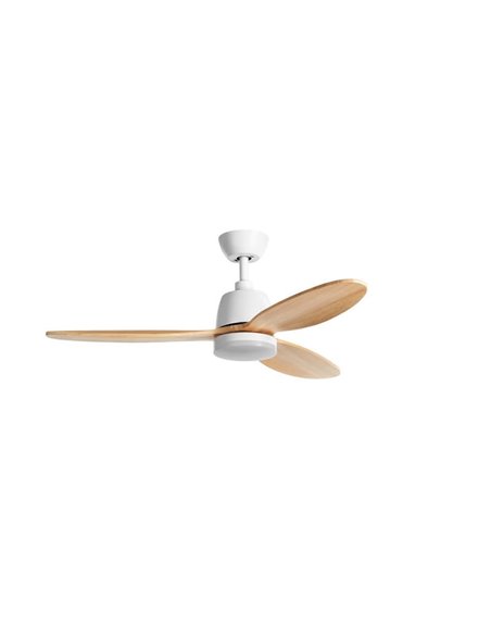 Ventilador de Techo LED 24W CCT SYDNEY blanco con aspas madera natural Ø119 DC 24W