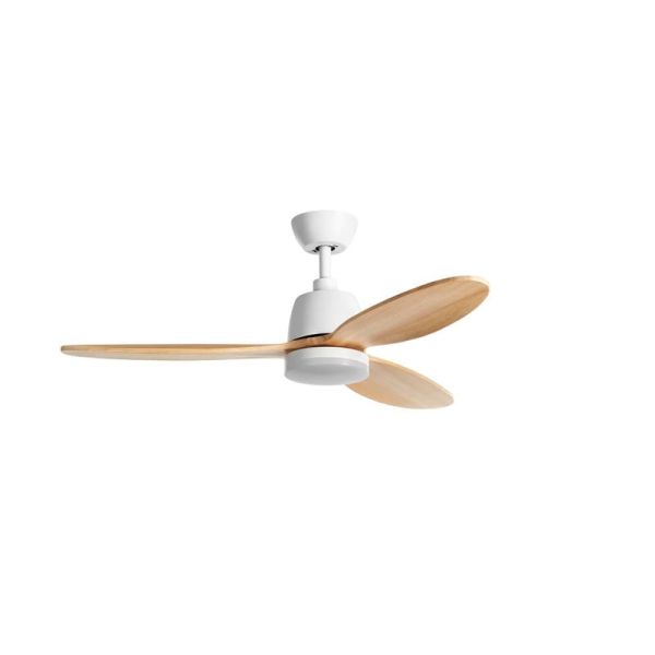 Ventilador de Techo LED 24W CCT SYDNEY blanco con aspas madera natural Ø119 DC 24W