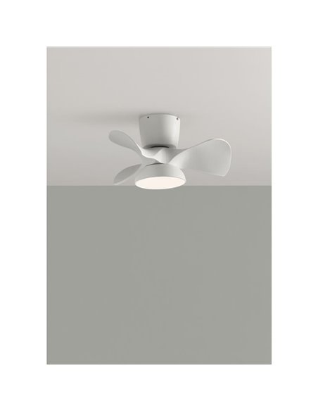 Ventilador de Techo pequeño LED VIENA blanco y madera Ø56 DC 26W LED 24W CCT Dimable con control inteligente "TUYA" 