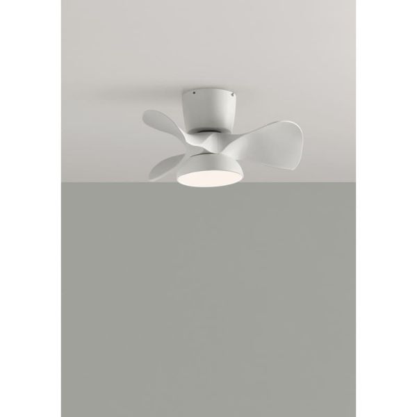 Ventilador de Techo pequeño LED VIENA blanco y madera Ø56 DC 26W LED 24W CCT Dimable con control inteligente "TUYA" 