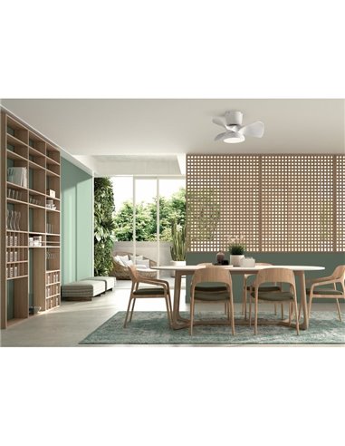 Ventilador de Techo pequeño LED VIENA blanco y madera Ø56 DC 26W LED 24W CCT Dimable con control inteligente "TUYA" 