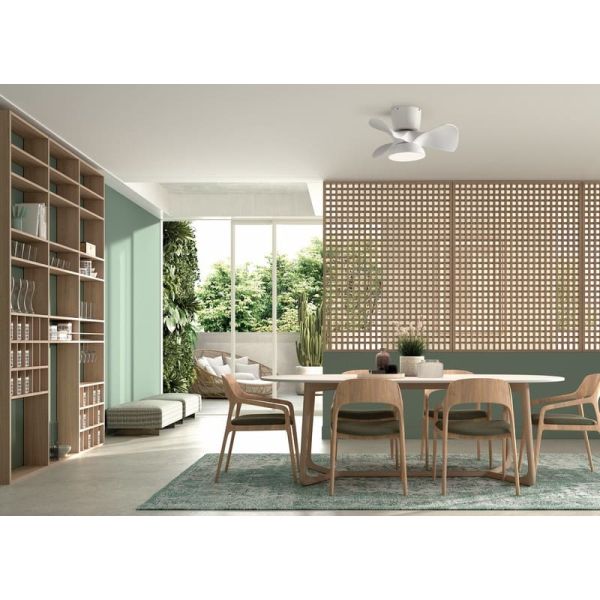 Ventilador de Techo pequeño LED VIENA blanco y madera Ø56 DC 26W LED 24W CCT Dimable con control inteligente "TUYA" 