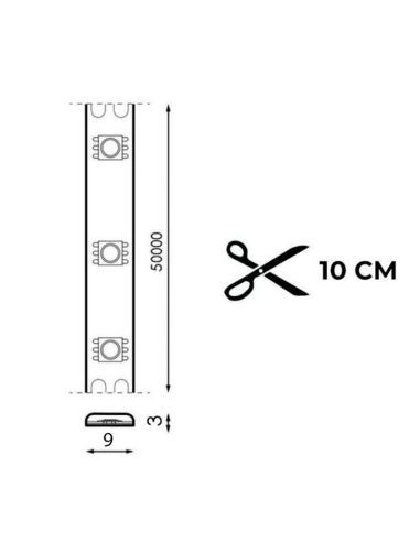 Fita de LED 220V AC SMD2835 Ecofast 10W/m IP65 - 50 metros máx. Linkável (3000K, 4500K, 6000K, Azul, Vermelho, Verde) Corte 10cm