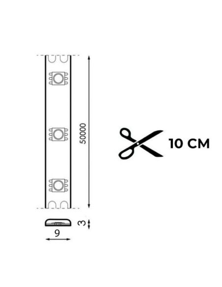 Bande LED 220V AC SMD2835 Ecofast 10W/m IP65 - 50 mètres max. Liaison possible (3000K, 4500K, 6000K, Bleu, Rouge, Vert) Coupe 10