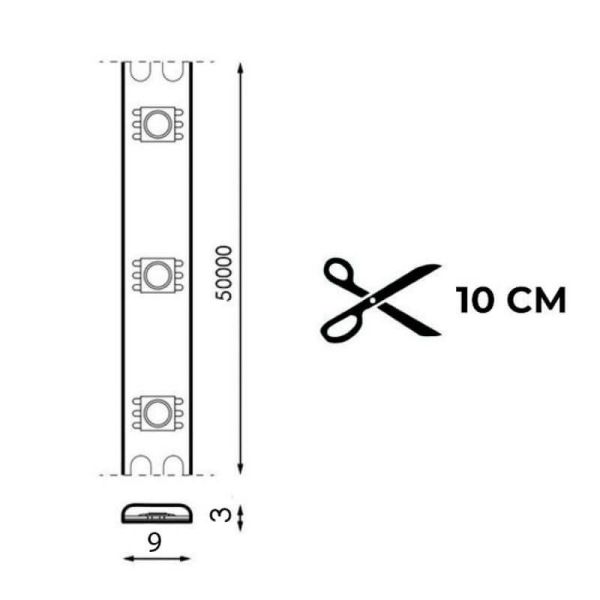Fita de LED 220V AC SMD2835 Ecofast 10W/m IP65 - 50 metros máx. Linkável (3000K, 4500K, 6000K, Azul, Vermelho, Verde) Corte 10cm