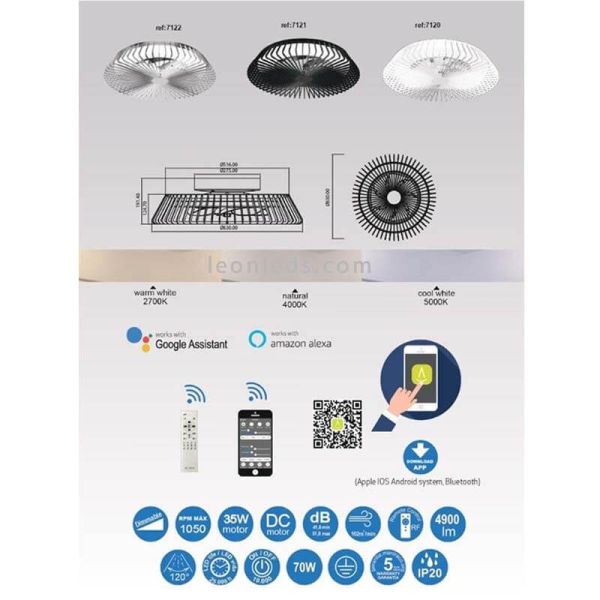 Ventilador de Techo LED Himalaya Mantra controlado mediante aplicación móvil 'Mantra' o 'Tuya'