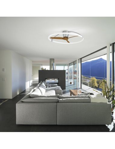 Ventilateur de plafond LED ultra-silencieux Noyer et Argent Népal 7533 Ambiance Mantra | Éclairage LéonLeds