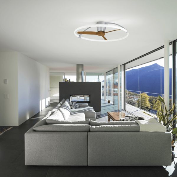 Ventilador de techo LED ultra silencioso Nogal y Plata Nepal 7533 ambiente Mantra | LeonLeds Iluminación