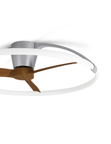 Detalle de Ventilador de techo LED ultra silencioso Nogal y Plata Nepal 7533 Mantra | LeonLeds