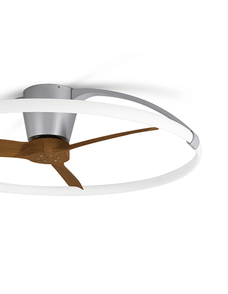 Detalle de Ventilador de techo LED ultra silencioso Nogal y Plata Nepal 7533 Mantra | LeonLeds